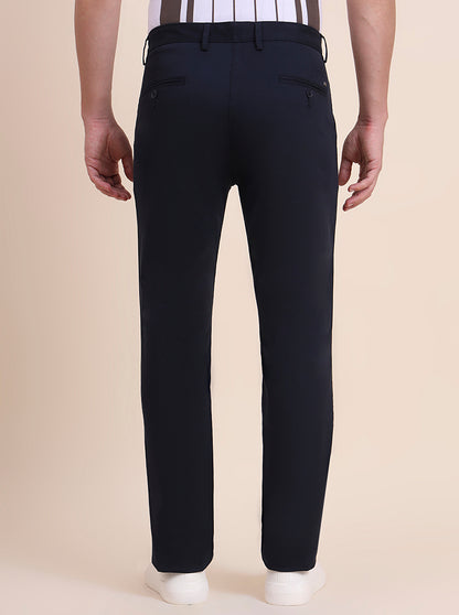 Navy Blue Solid Uno Fit Casual Trouser | JadeBlue