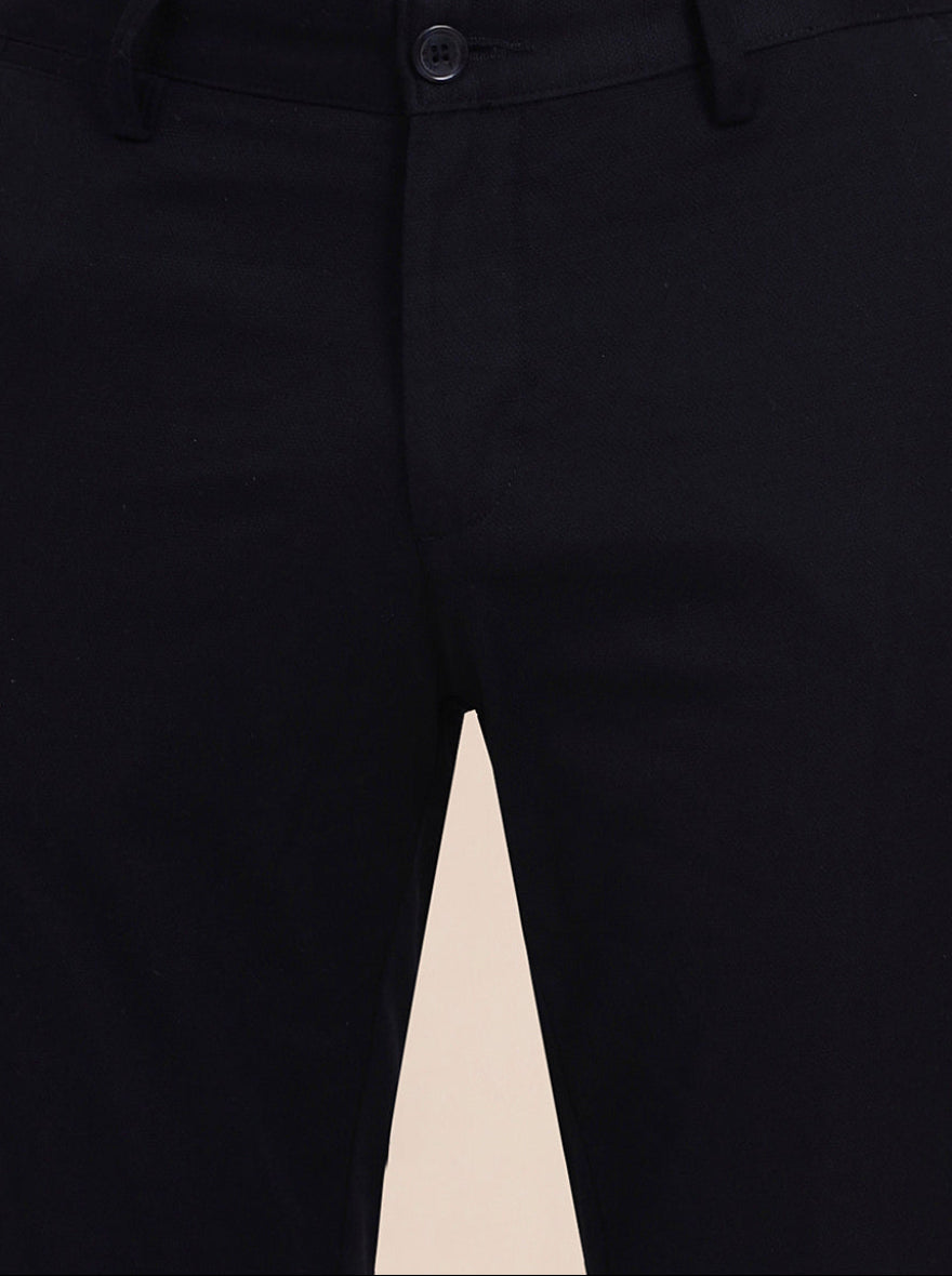 Navy Blue Solid Uno Fit Casual Trouser | JadeBlue