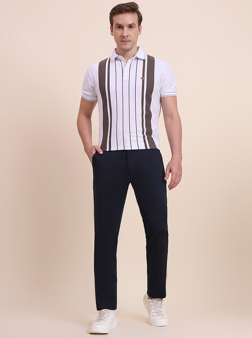 Navy Blue Solid Uno Fit Casual Trouser | JadeBlue