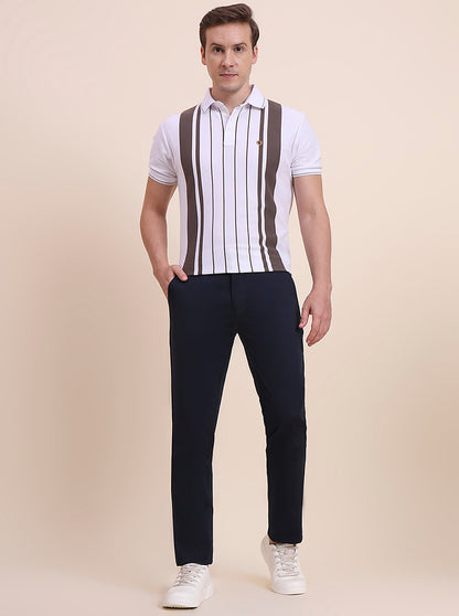 Navy Blue Solid Uno Fit Casual Trouser | JadeBlue
