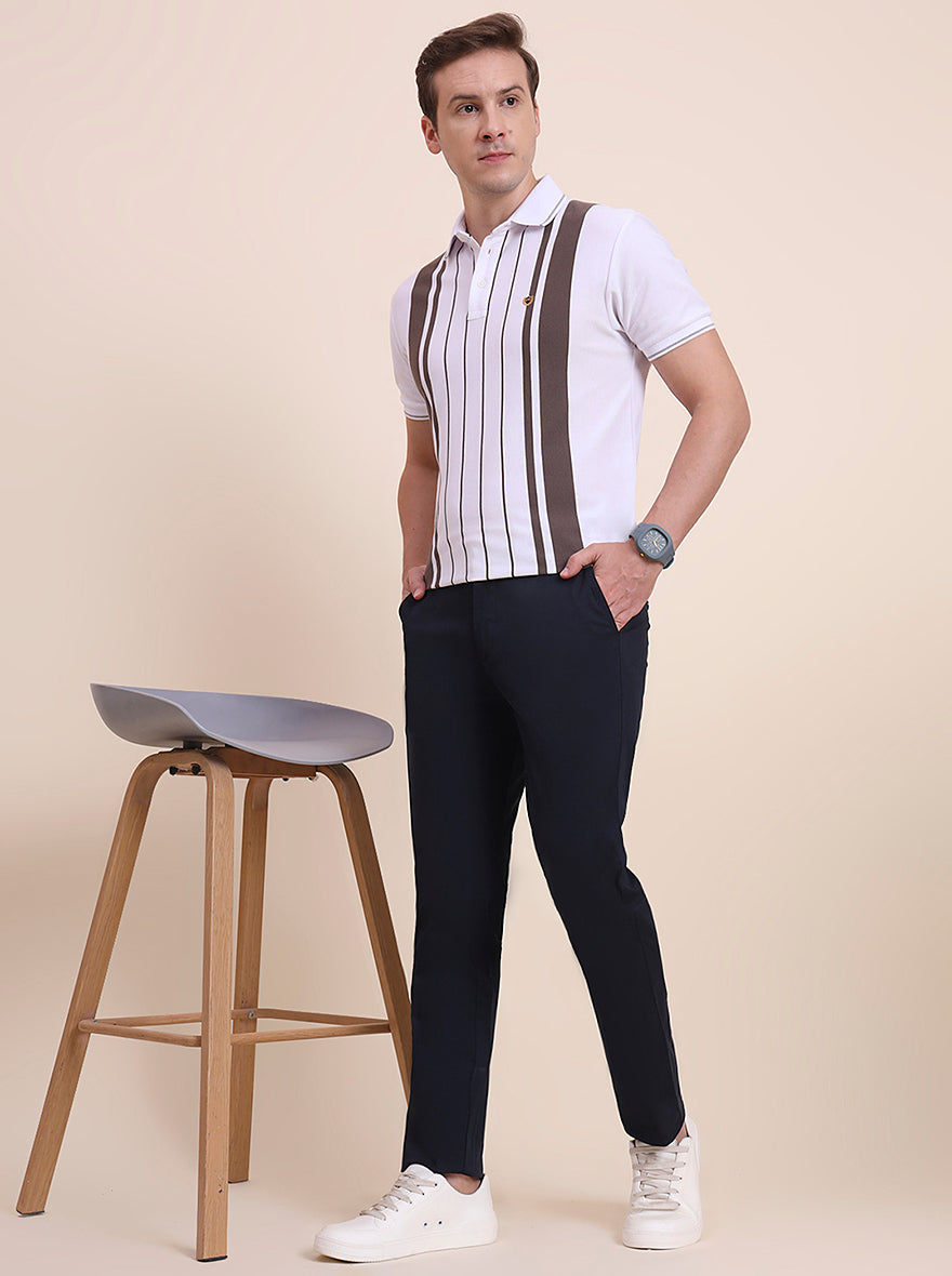 Navy Blue Solid Uno Fit Casual Trouser | JadeBlue