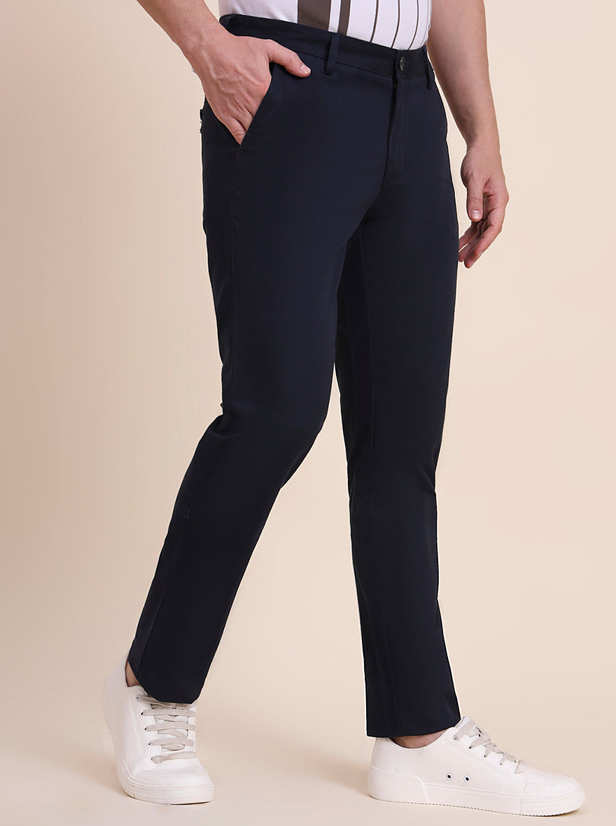 Navy Blue Solid Uno Fit Casual Trouser | JadeBlue