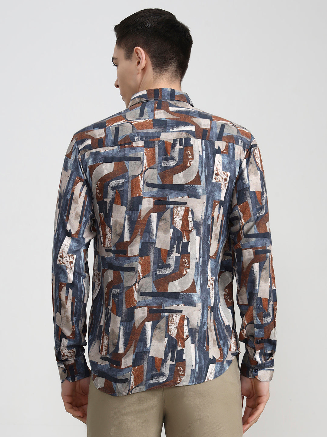 Dark Grey Printed Slim Fit Casual Shirt | Greenfibre