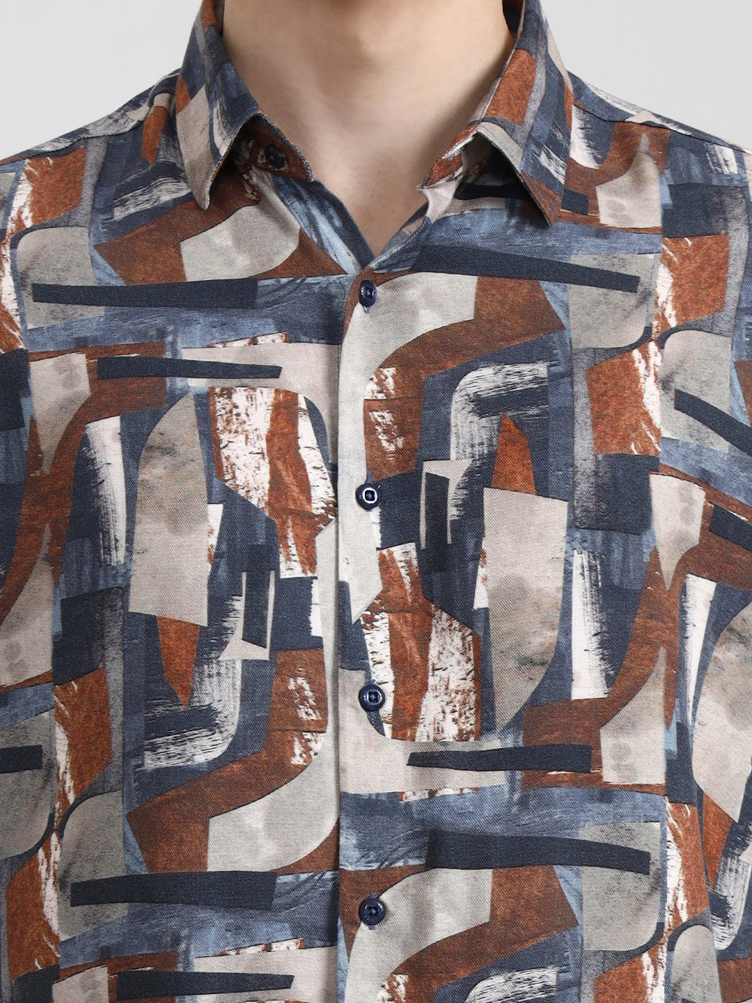 Dark Grey Printed Slim Fit Casual Shirt | Greenfibre