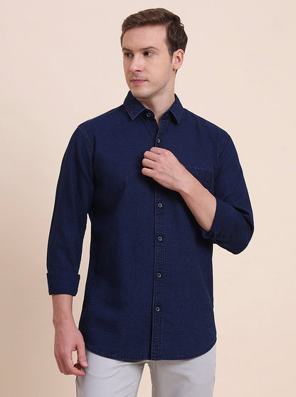 Navy Blue Solid Slim Fit Casual Shirt | JadeBlue