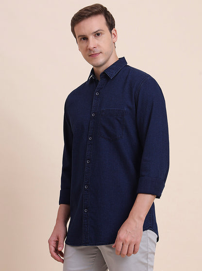 Navy Blue Solid Slim Fit Casual Shirt | JadeBlue