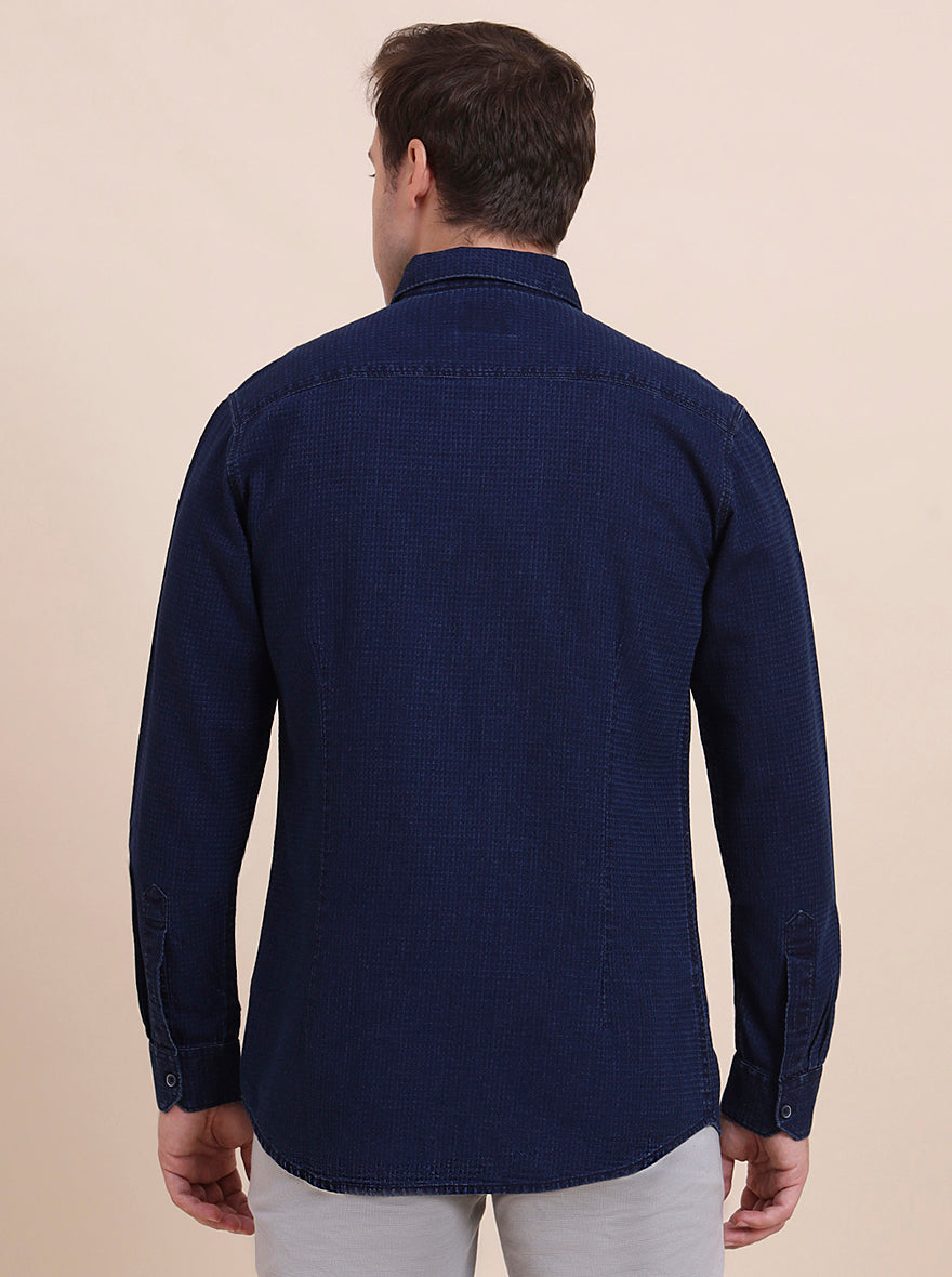 Navy Blue Solid Slim Fit Casual Shirt | JadeBlue