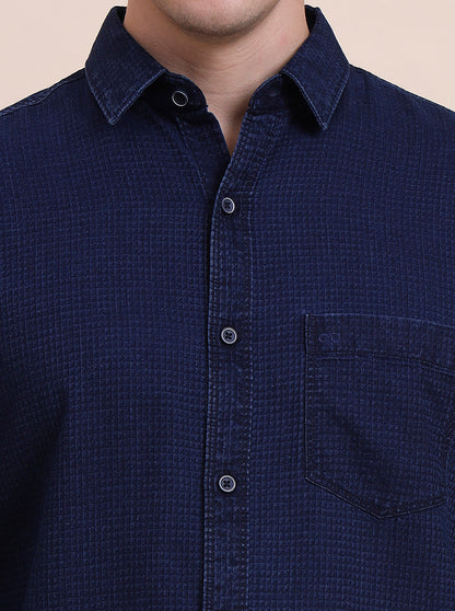 Navy Blue Solid Slim Fit Casual Shirt | JadeBlue