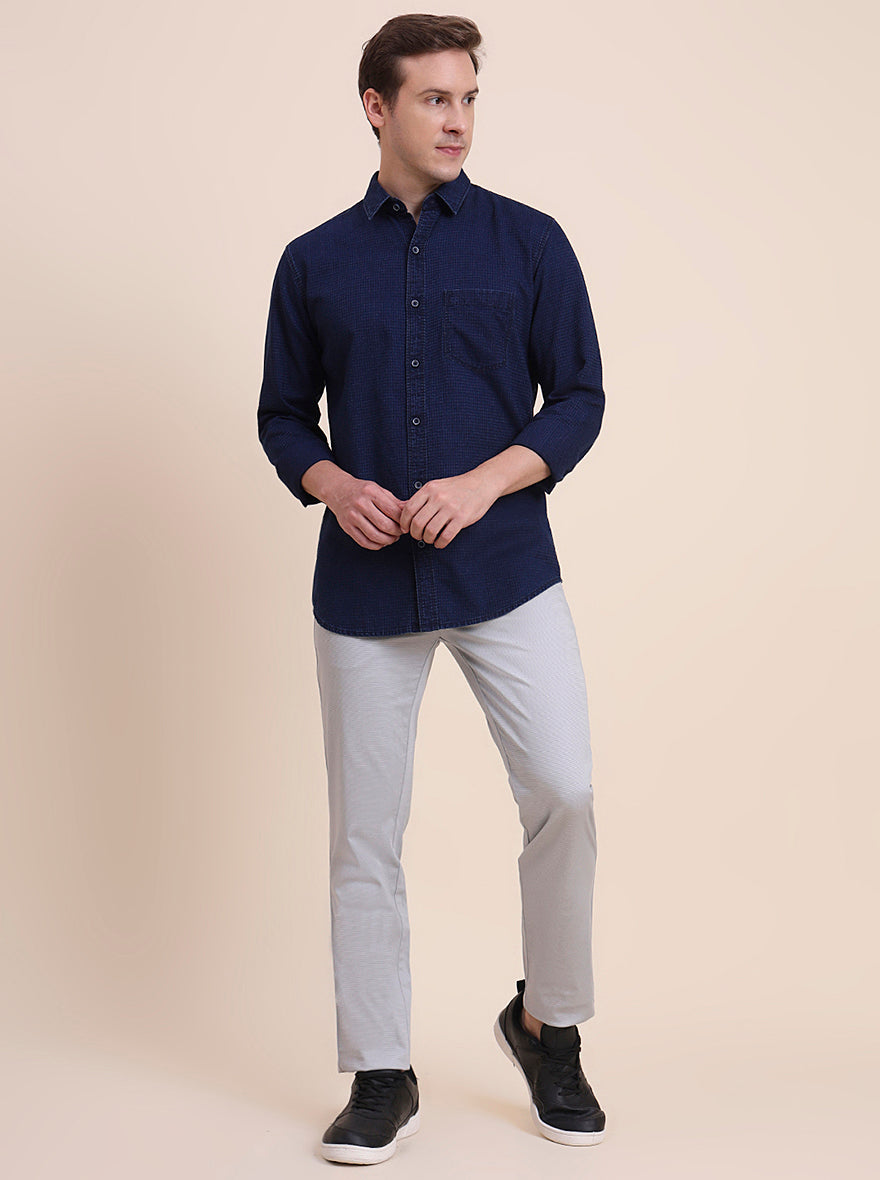 Navy Blue Solid Slim Fit Casual Shirt | JadeBlue