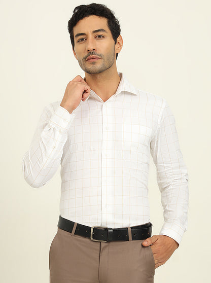 White & Fawn Checked Slim Fit Formal Shirt | Metal