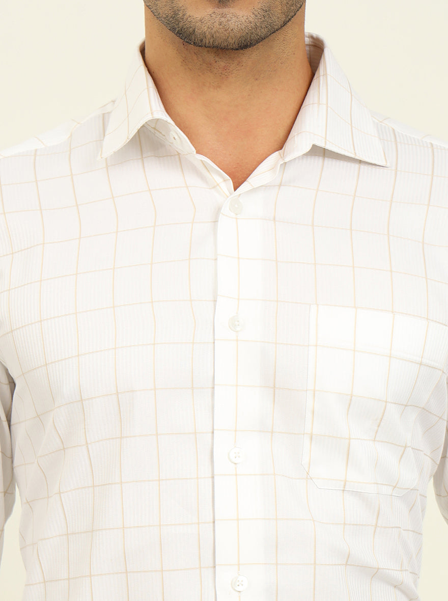 White & Fawn Checked Slim Fit Formal Shirt | Metal