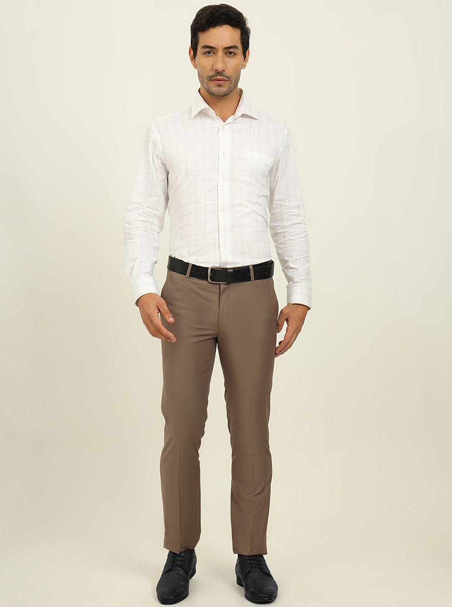 White & Fawn Checked Slim Fit Formal Shirt | Metal