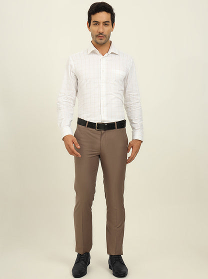 White & Fawn Checked Slim Fit Formal Shirt | Metal