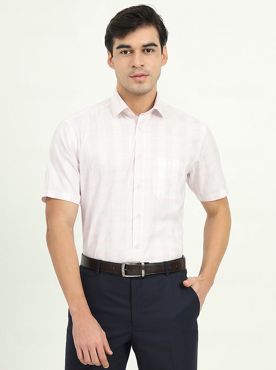Light Pink Checked Regular Fit Formal Shirt | Greenfibre