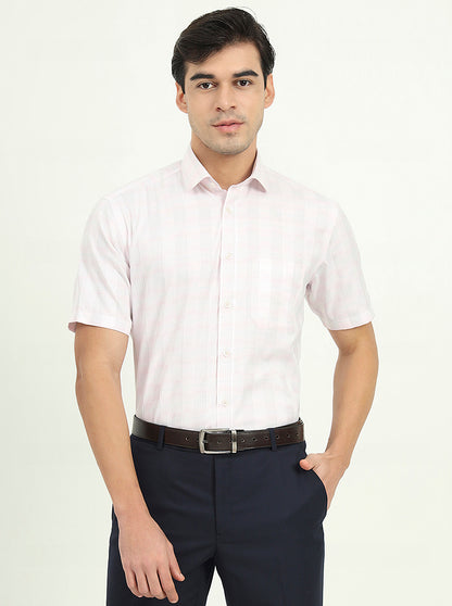 Light Pink Checked Regular Fit Formal Shirt | Greenfibre