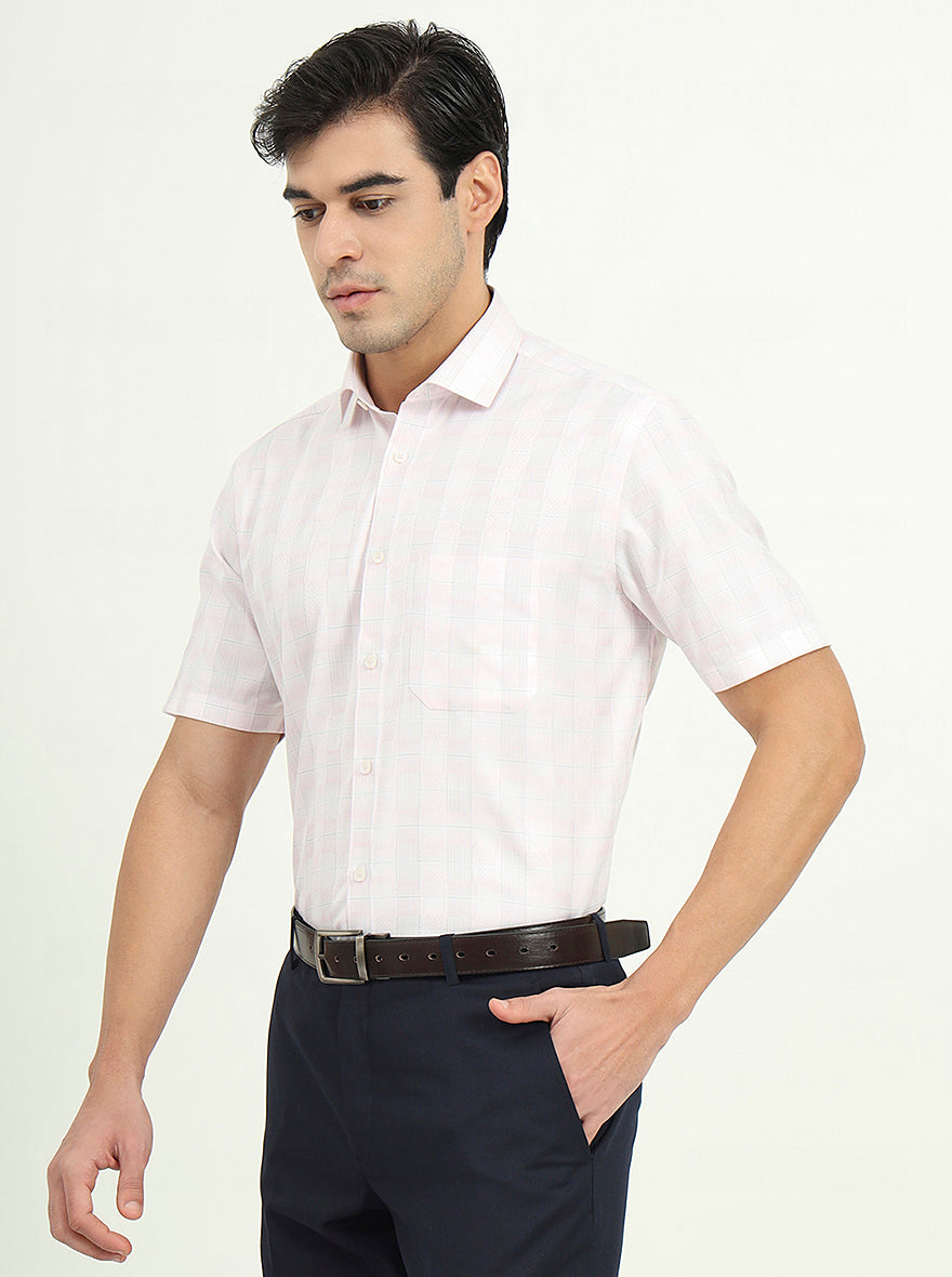 Light Pink Checked Regular Fit Formal Shirt | Greenfibre