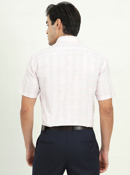 Light Pink Checked Regular Fit Formal Shirt | Greenfibre