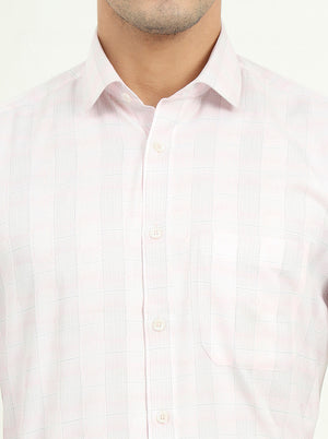 Light Pink Checked Regular Fit Formal Shirt | Greenfibre