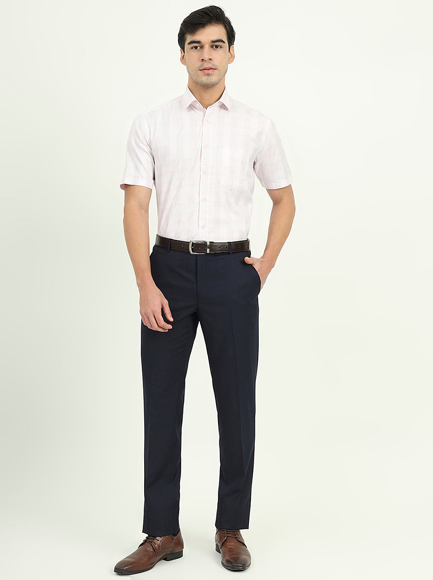 Light Pink Checked Regular Fit Formal Shirt | Greenfibre