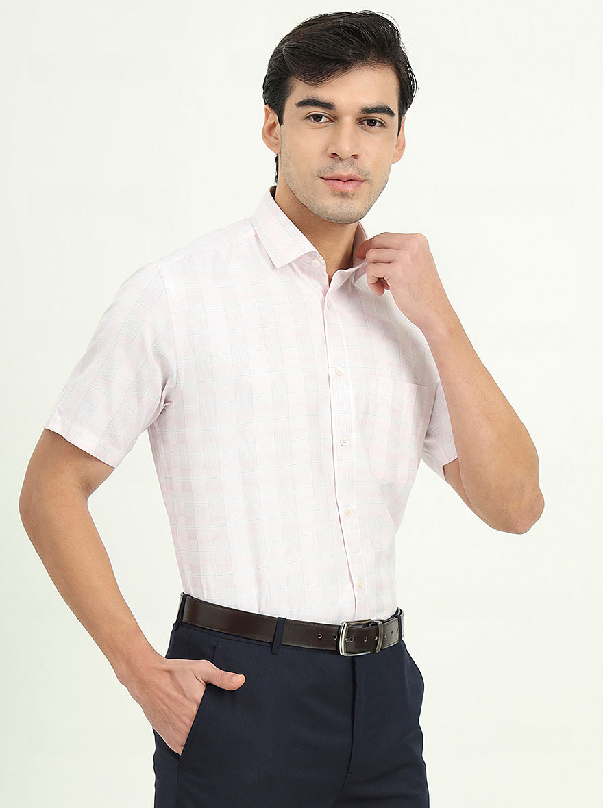 Light Pink Checked Regular Fit Formal Shirt | Greenfibre