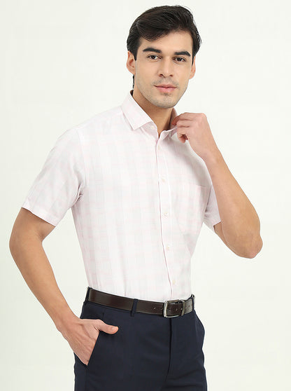 Light Pink Checked Regular Fit Formal Shirt | Greenfibre