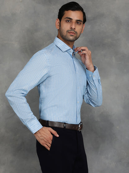 Blue Striped Regular Fit Formal Shirt | GreenFibre
