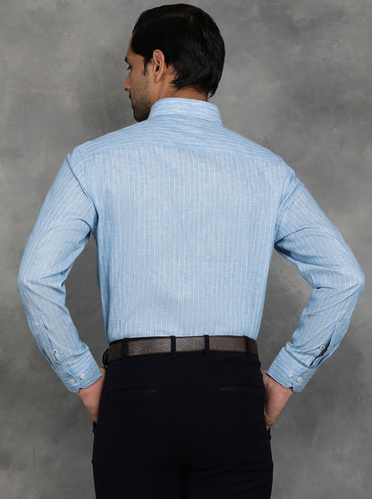 Blue Striped Regular Fit Formal Shirt | GreenFibre