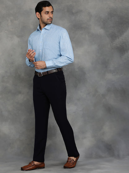 Blue Striped Regular Fit Formal Shirt | GreenFibre