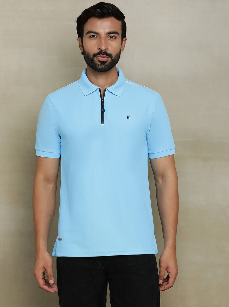 Sky Blue Solid Slim fit Polo T-Shirt | Jade Play