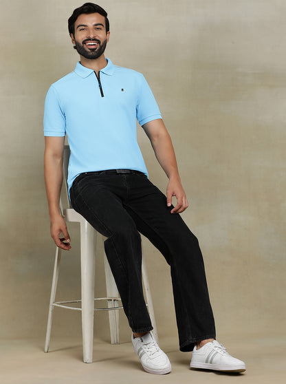 Sky Blue Solid Slim fit Polo T-Shirt | Jade Play