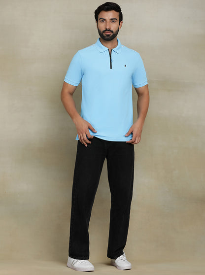 Sky Blue Solid Slim fit Polo T-Shirt | Jade Play