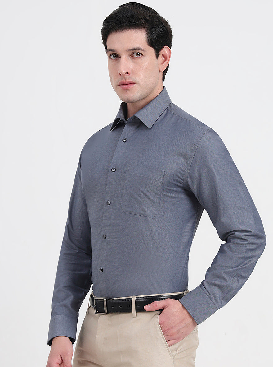 Dark Grey Solid Regular Fit Formal Shirt | JadeBlue