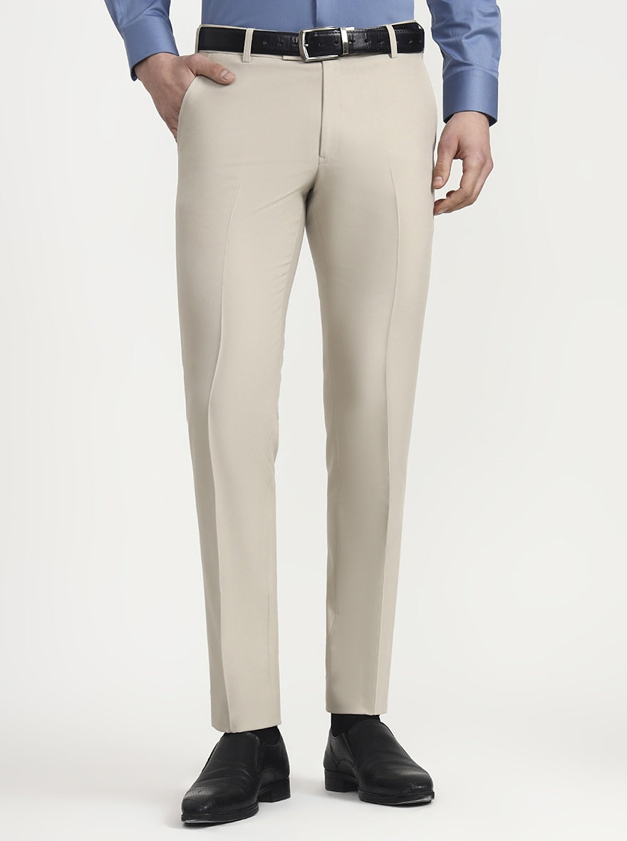 Fawn Solid Slim Fit Formal Trouser | Metal