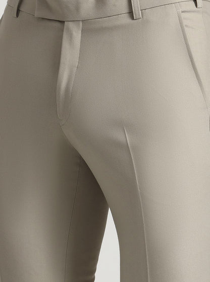 Fawn Solid Slim Fit Formal Trouser | Metal