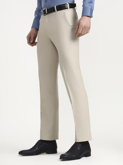 Fawn Solid Slim Fit Formal Trouser | Metal