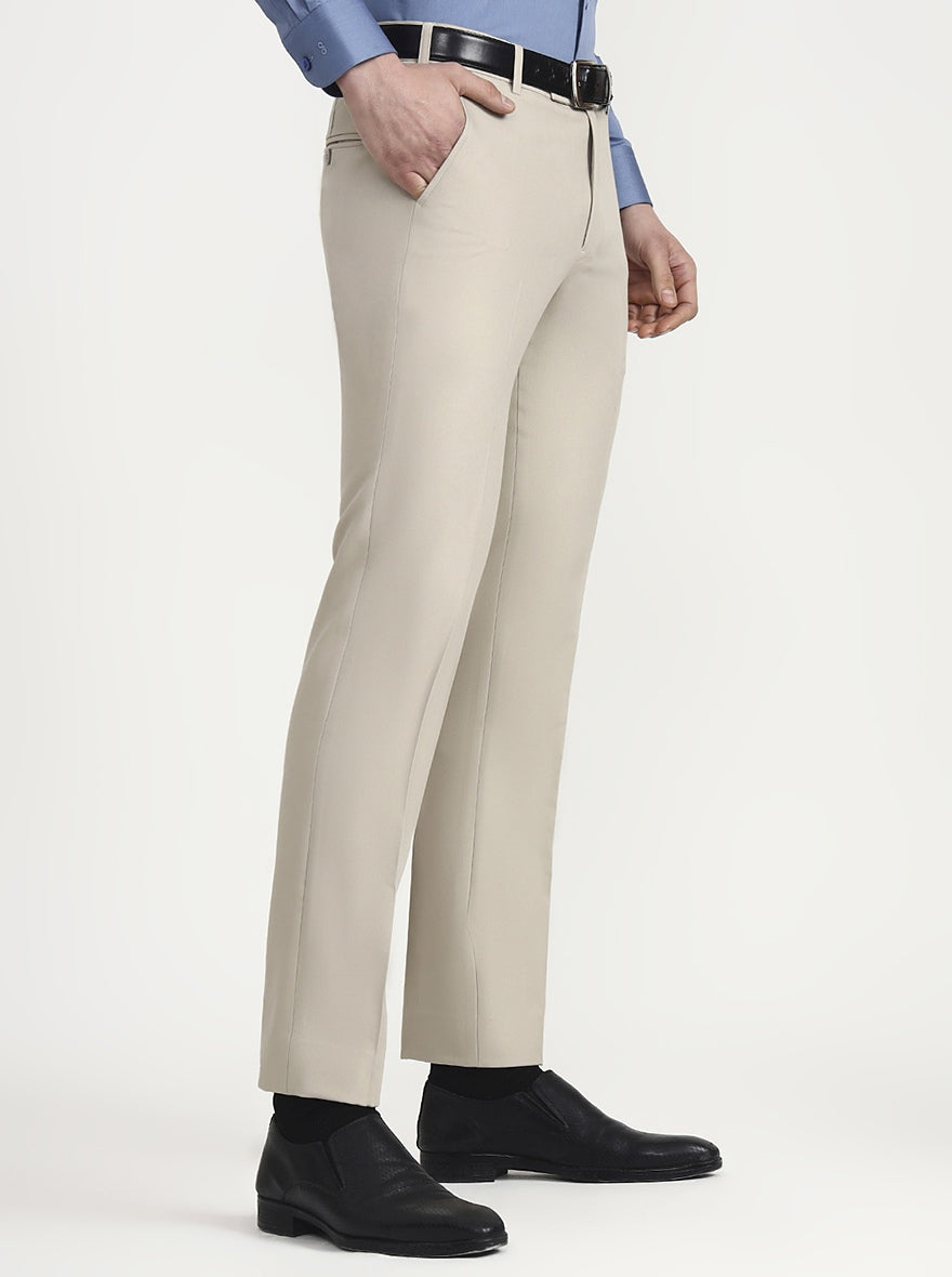 Fawn Solid Slim Fit Formal Trouser | Metal