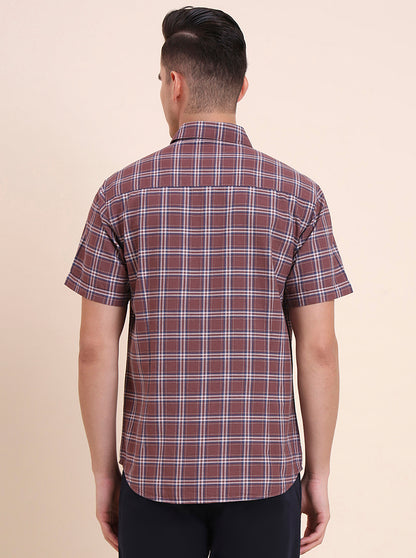 Chocolaty Brown Checked Slim Fit Casual Shirt | Greenfibre