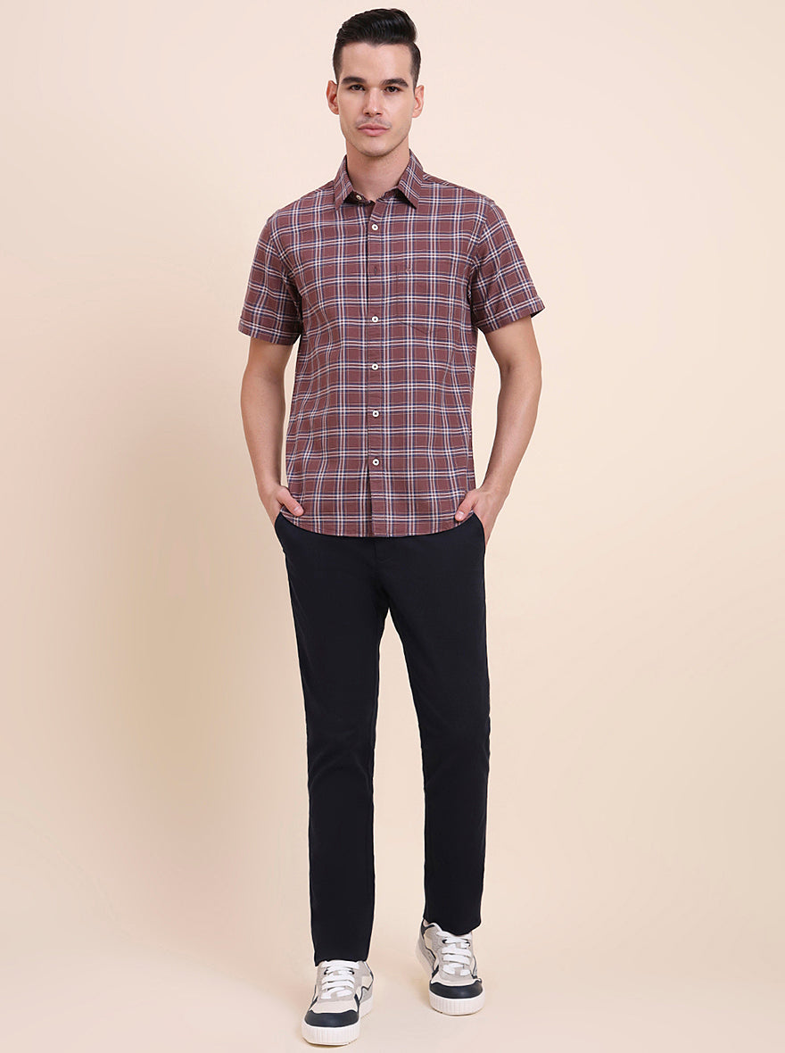 Chocolaty Brown Checked Slim Fit Casual Shirt | Greenfibre