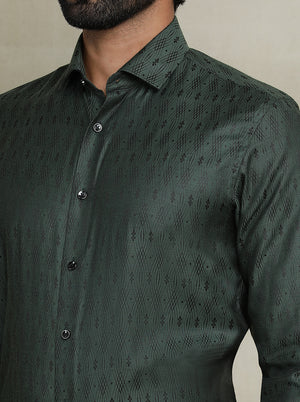 Olive Green Printed Slim fit Party Wear Shirt | Wyre