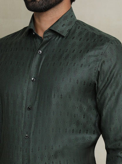 Olive Green Printed Slim fit Party Wear Shirt | Wyre