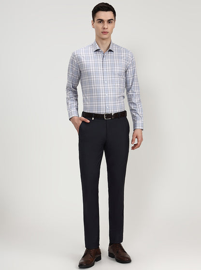 White & Sky Blue Checked Slim Fit Formal Shirt | Metal