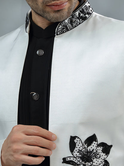White & Black Printed Jodhpuri Suit | TULA