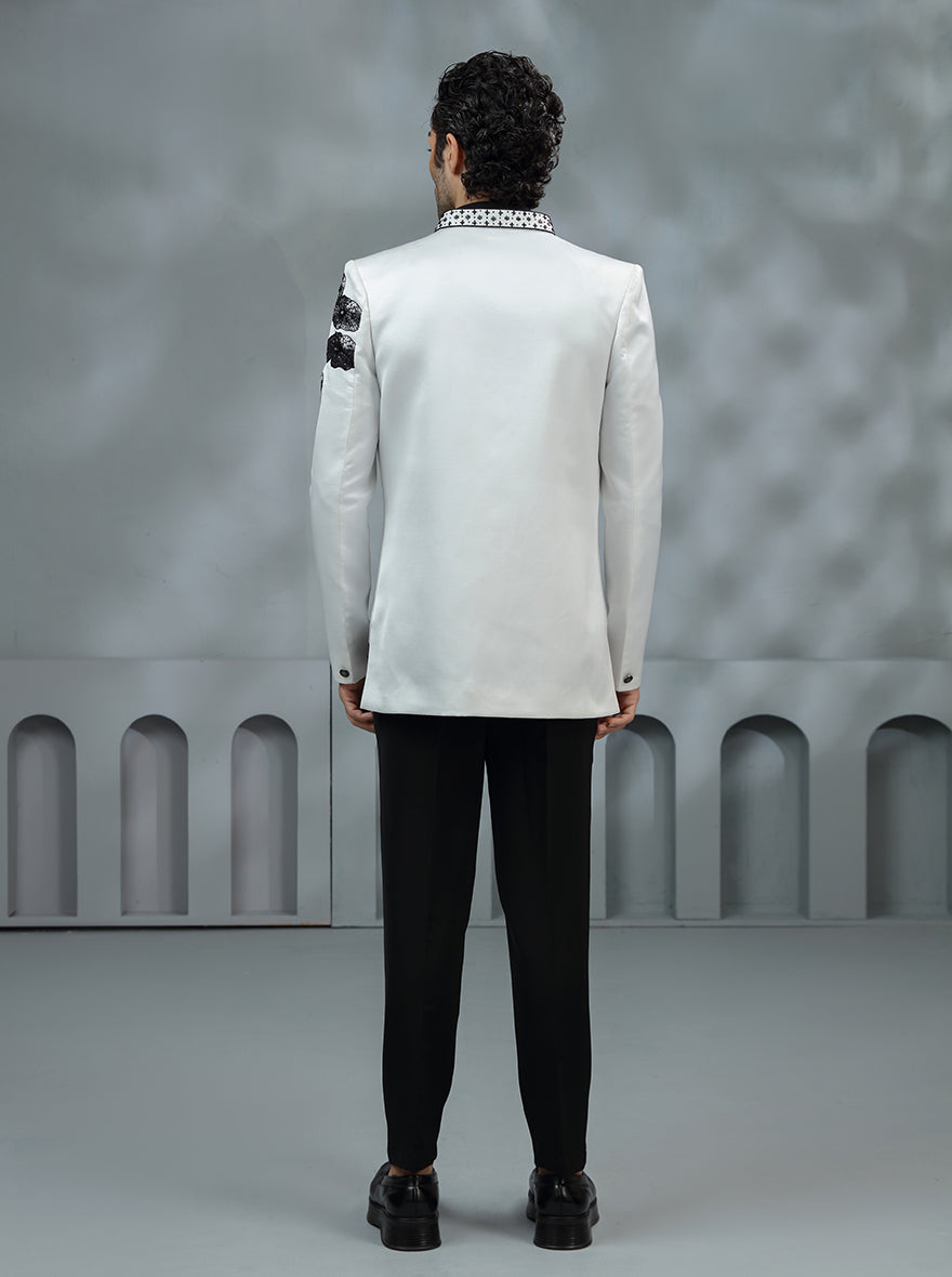 White & Black Printed Jodhpuri Suit | TULA