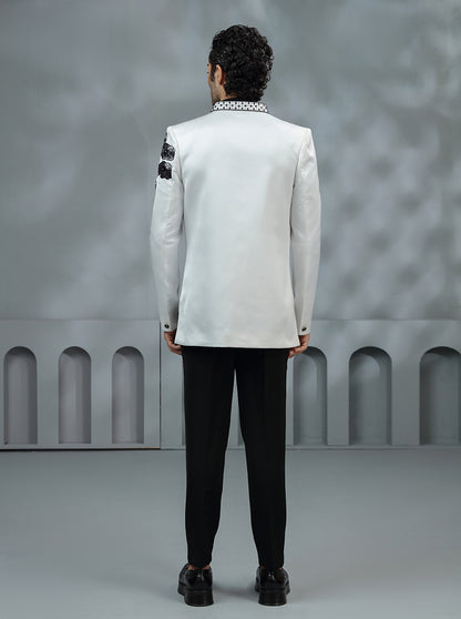 White & Black Printed Jodhpuri Suit | TULA