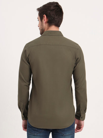 Olive Solid Slim Fit Casual Shirt | JadeBlue
