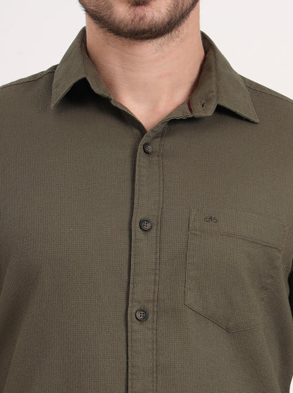Olive Solid Slim Fit Casual Shirt | JadeBlue