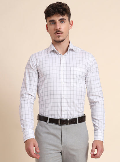 White & Black Checked Slim Fit Formal Shirt | Metal
