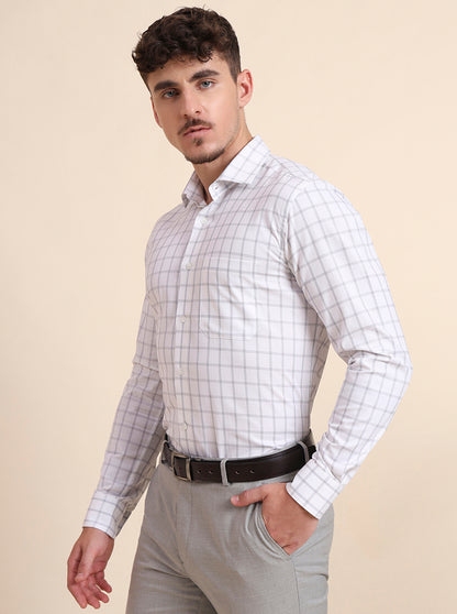 White & Black Checked Slim Fit Formal Shirt | Metal