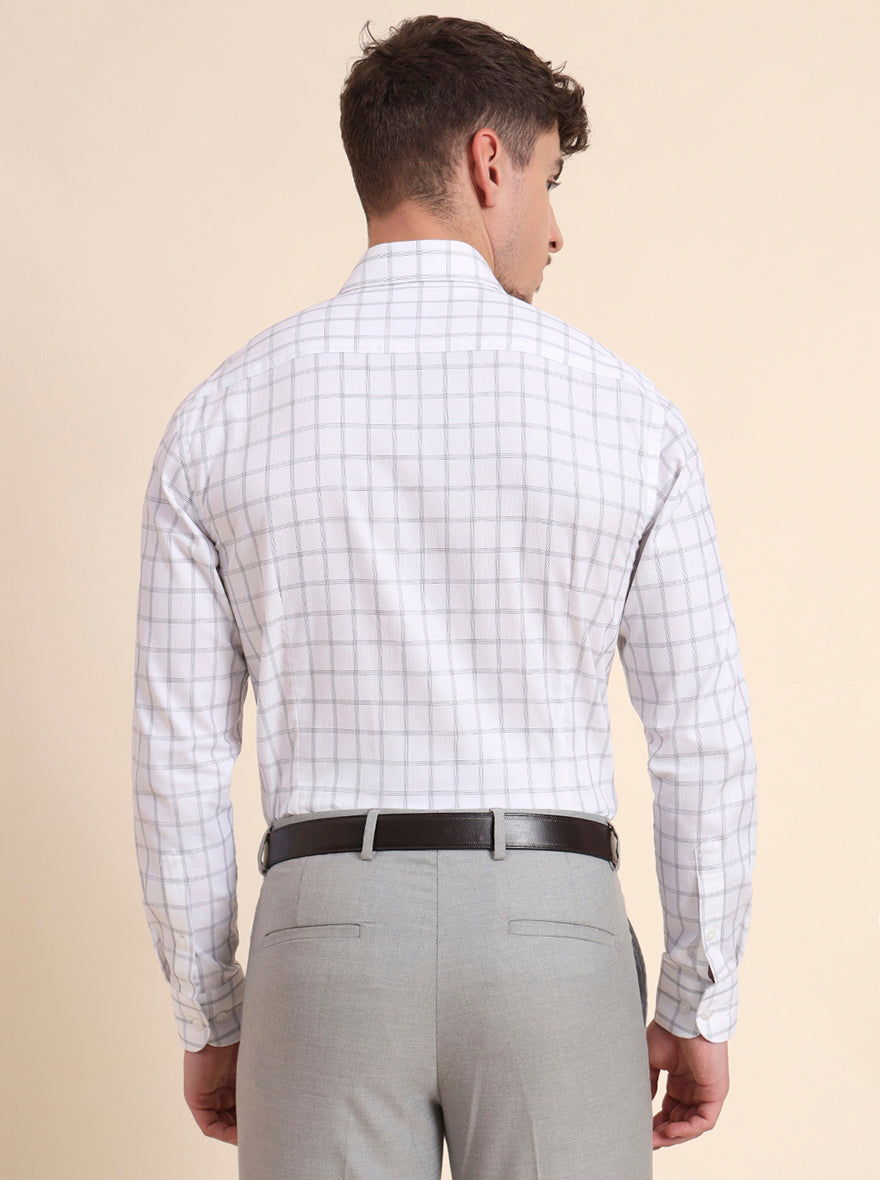 White & Black Checked Slim Fit Formal Shirt | Metal