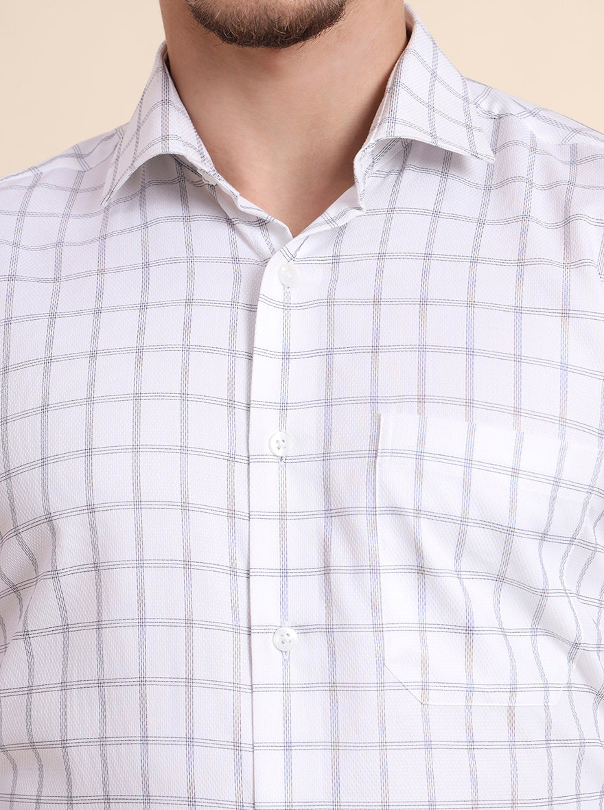White & Black Checked Slim Fit Formal Shirt | Metal